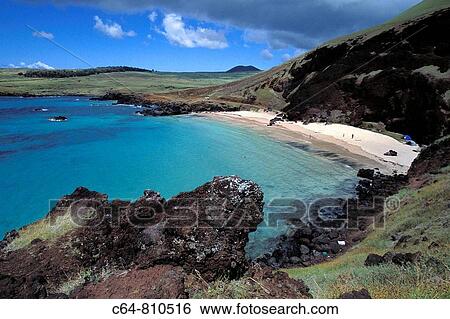 Stock Photograph - Beach, Rapa Nui (Easter island), Polynesia, Chile. Fotosearch