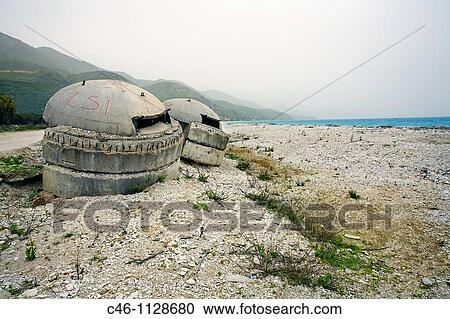 Beach with Bunkers. Borsh. Albania. View Large Photo Image Stock Image - Beach with Bunkers. Borsh. Albania.. Fotosearch