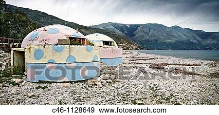 Beach with Bunkers. Borsh. Albania. View Large Photo Image Stock Photo - Beach with Bunkers. Borsh. Albania.. Fotosearch
