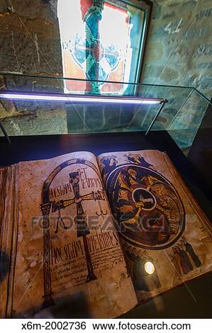 Stock Photograph - Beatus de Liebana exhibition. Torre del Infantado or Infantado tower. Potes, Comarca de Li? bana, Cantabria, Spain.. Fotosearch