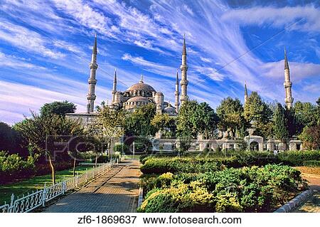 Beautiful and famous Blue Mosque in its beauty in Istanbul Turkey View Large Photo Image Stock Photo - Beautiful and famous Blue Mosque in its beauty in Istanbul Turkey. Fotosearch