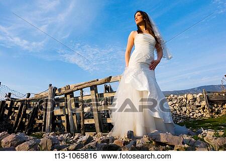 Beautiful bride next to a wooden fence View Large Photo Image Stock Photograph - Beautiful bride next to a wooden fence. Fotosearch
