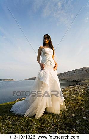 Beautiful bride standing in late afternoon light View Large Photo Image Stock Photograph - Beautiful bride standing in late afternoon light. Fotosearch