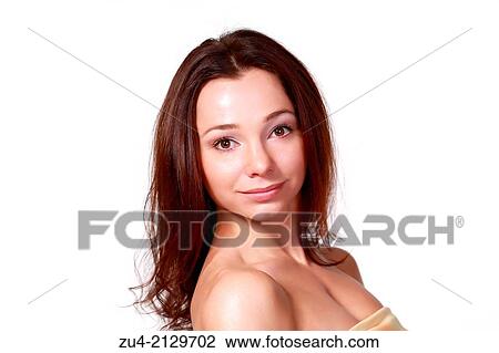 Stock Image - Beautiful young female headshot portrait.. Fotosearch