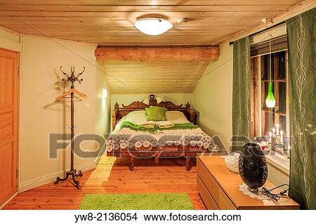 Bedroom in the Wardshuset Guest House, Kangos, Lapland, Sweden. View Large Photo Image Picture - Bedroom in the Wardshuset Guest House, Kangos, Lapland, Sweden.. Fotosearch