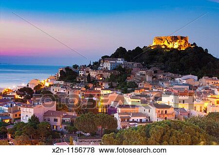 Begur village and castle at dusk Costa Brava Baix Empord? Catalunya Spain View Large Photo Image Stock Photo - Begur village and castle at dusk Costa Brava Baix Empord? Catalunya Spain. Fotosearch