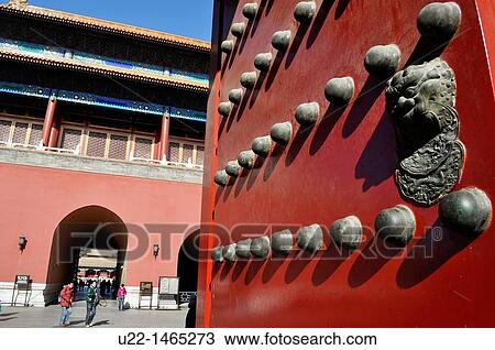 Stock Image - Beijing (China): door at the Forbidden City. Fotosearch