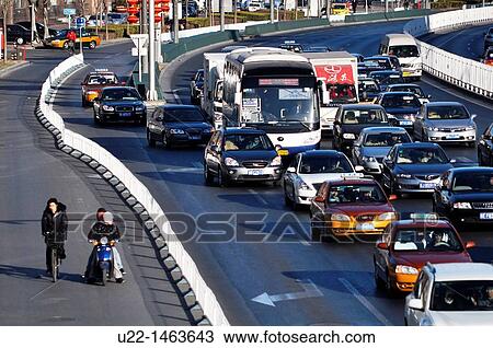 Stock Image - Beijing (China): urban traffic in Chongwen. Fotosearch