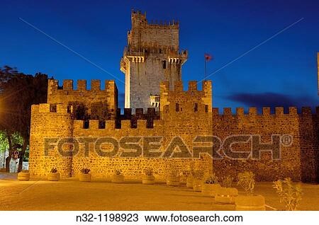 Stock Image - Beja, Castle at Dusk Alentejo, Portugal, Europe.. Fotosearch