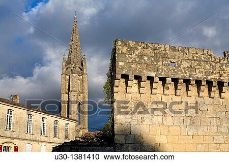 Belfry of Monolithe church, in Saint Emilion, town listed as World Heritage by UNESCO Libourne district, Gironde department, Aquitania region France View Large Photo Image Stock Image - Belfry of Monolithe church, in Saint Emilion, town listed as World Heritage by UNESCO Libourne district, Gironde department, Aquitania region France. Fotosearch