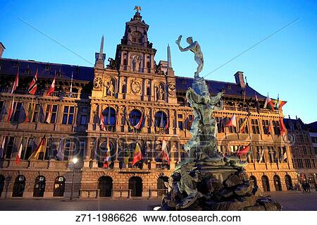 Belgium, Antwerp, Grote Markt, City Hall, Brabo Fountain,. View Large Photo Image Stock Photograph - Belgium, Antwerp, Grote Markt, City Hall, Brabo Fountain,.. Fotosearch