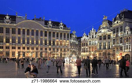 Belgium; Brussels; Grand Place, night, people,. View Large Photo Image Picture - Belgium; Brussels; Grand Place, night, people,.. Fotosearch