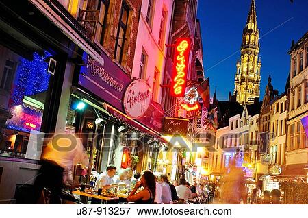 Stock Photo - Belgium, Brussels, Street Restaurant. Fotosearch