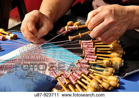 Stock Image - Belgium, Flanders, Brugge, Lacemaker.. Fotosearch