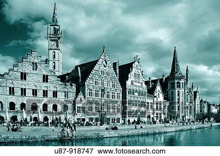 Belgium, Flanders, Ghent, Guild Houses and Leie River View Large Photo Image Stock Photo - Belgium, Flanders, Ghent, Guild Houses and Leie River. Fotosearch