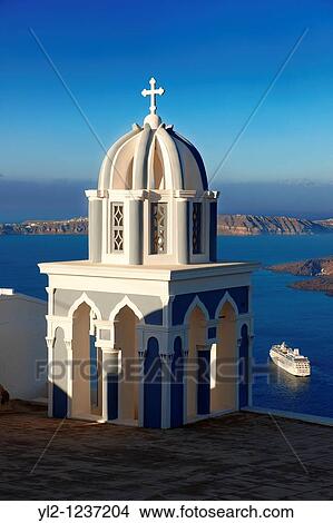 Bell tower of an Orthodox church, Fira, Santorini View Large Photo Image Picture - Bell tower of an Orthodox church, Fira, Santorini. Fotosearch