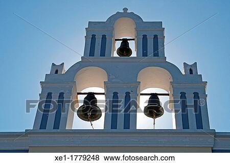 Stock Photo - bell tower, Orthodox Church, Santorini, Greece. Fotosearch
