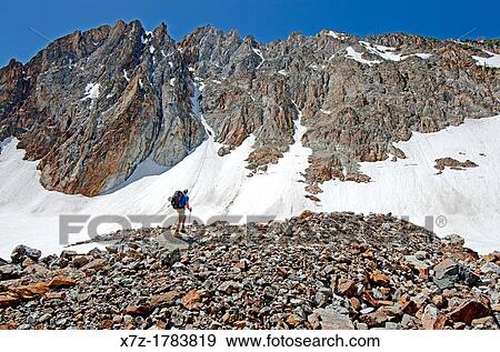Stock Photo - below The June Couloir on the North Face of Williams Peak high above the Sawtooth Valley in the Sawtooth Mountains near the town of Stanley in central Idaho. Fotosearch