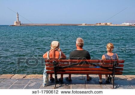 Stock Image - bench, Chania, Crete, Greece. Fotosearch