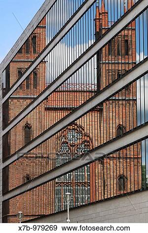 Stock Photo - Berlin Germany Friedrichswerdersche Kirche aka Schinkel Museum reflected in the windows of the Ausw? rtiges Amt Foreign Ministry Building. Fotosearch