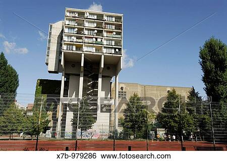 Stock Photograph - Berlin Germany Pallasseum aka Sozialpalast building built over concrete WWII bunker in Schoneberg Architect J? rgen Sawade 1977. Fotosearch