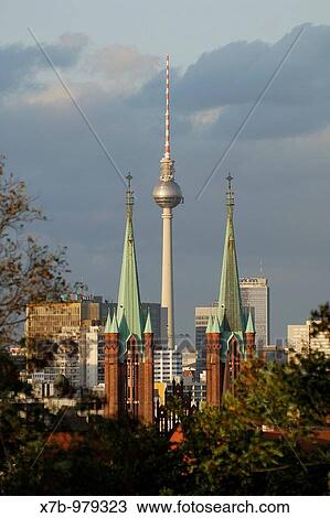 Berlin Germany View from Viktoriapark in Kreuzberg through the spires of St Boniface church towards Mitte and the Fernsehturm View Large Photo Image Stock Image - Berlin Germany View from Viktoriapark in Kreuzberg through the spires of St Boniface church towards Mitte and the Fernsehturm. Fotosearch