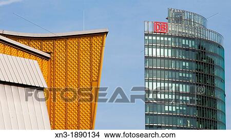 Berliner Philharmonie, Berlin Philharmonic, Kulturforum, cultural forum, Tiergarten district, on background DB Deutschen Bahn AG, Bahn-Tower, Berlin, Germany, Europe. View Large Photo Image Picture - Berliner Philharmonie, Berlin Philharmonic, Kulturforum, cultural forum, Tiergarten district, on background DB Deutschen Bahn AG, Bahn-Tower, Berlin, Germany, Europe.. Fotosearch