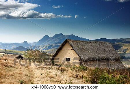 Stock Image - Betsileo typical house, Andringitra National Park, Namoly, Fianarantsoa, Madagascar. Fotosearch