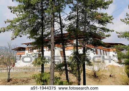 Stock Photography - Bhutan (kingdom of), City of Thimphu, Simtokha dzong one of the most ancients bhutanese fortresses. Fotosearch