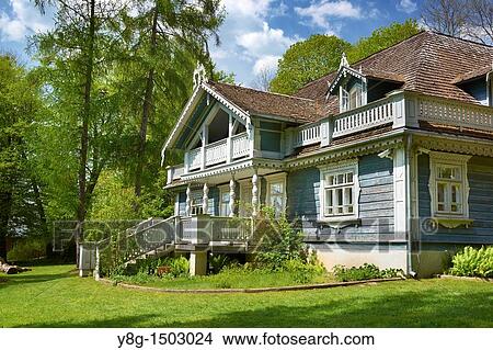Picture - Bialowieza, historic manor house situated in Palace Park, Poland, Europe. Fotosearch