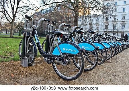 Bicycles available for hourly rent in London, England, united Kingdom, Europe View Large Photo Image Stock Photo - Bicycles available for hourly rent in London, England, united Kingdom, Europe. Fotosearch