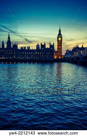 Stock Image - Big Ben and Houses of Parliament at night, London, UK.. Fotosearch
