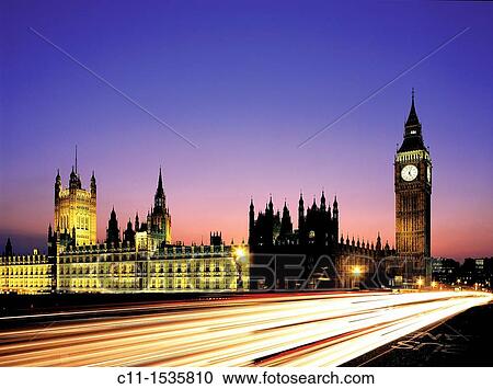 Stock Image - big ben westminster houses of parliament night london england uk night,. Fotosearch