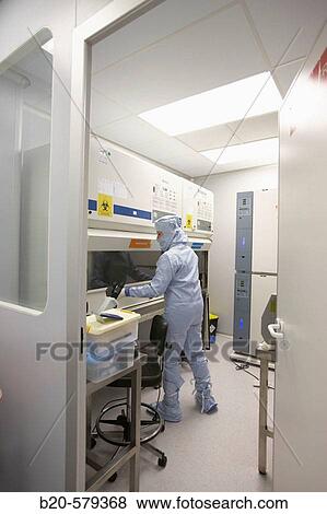 Stock Photo - Biological safety cabinet. Production room, grade B. Clean room. Laboratory, Fundaci? n Inbiomed, Genetrix Group. Center for research in stem cells and regenerative medicine. Donostia, San Sebastian, Euskadi. Spain.. Fotosearch