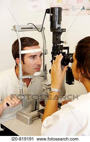 Stock Image - Biomicroscope, ophthalmology. Hospital Universitario de Gran Canaria Doctor Negrin, Las Palmas de Gran Canaria. Canary Islands, Spain. Fotosearch