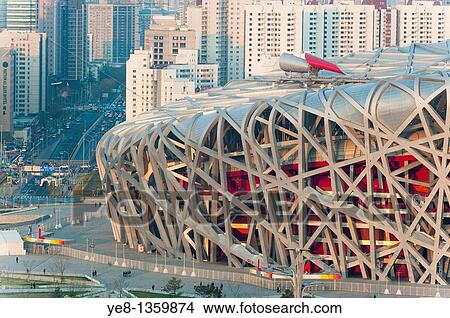 Bird's Nest National Stadium by architects Herzog and De Meuron, 2008, Olympic Green, Beijing, China, Asia View Large Photo Image Picture - Bird's Nest National Stadium by architects Herzog and De Meuron, 2008, Olympic Green, Beijing, China, Asia. Fotosearch