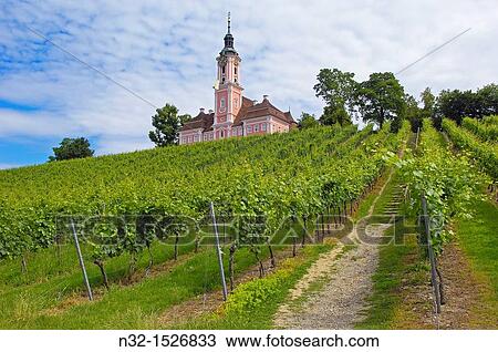 Stock Image - Birnau, Monastery Birnau, Birnau sanctuary, Marian pilgrimage church, Baden-Wuerttemberg, Germany, Lake constance, Bodensee, Europe.. Fotosearch