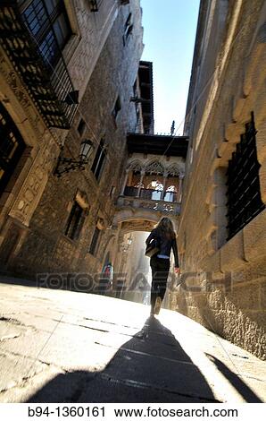 Stock Image - Bisbe Irurita street (Carrer del Bisbe), Gothic quarter, Barcelona, Catalonia, Spain. Fotosearch