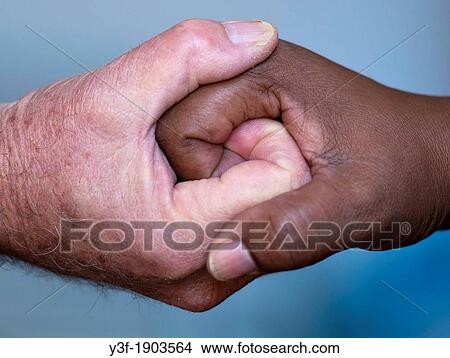 Picture - Black hand white hand grasped in unity. Fotosearch