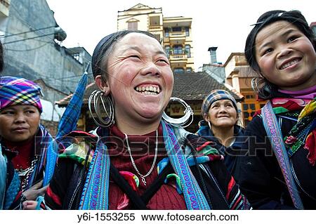 Stock Photography - Black Hmong hilltribe women market Sapa Vietnam. Fotosearch