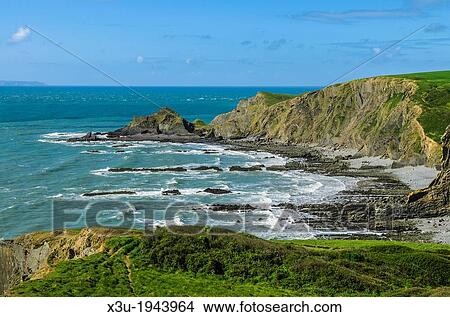 Blegberry Beach viewed from Dyer Lookout near Hartland Quay, Devon, England. View Large Photo Image Picture - Blegberry Beach viewed from Dyer Lookout near Hartland Quay, Devon, England.. Fotosearch