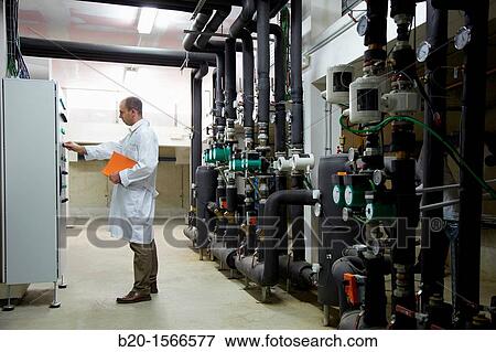 Stock Photo - Block distribution of hot and cold water, water pumps, Kubik, Experimental laboratory R & D + i for the development of new concepts, products and services Zamudio, Bizkaia, Basque Country, Spain. Fotosearch