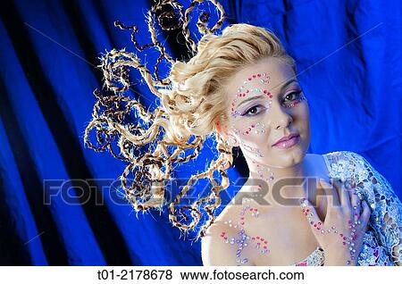 blond girl with fancy hairstyle and makeup. View Large Photo Image Stock Photo - blond girl with fancy hairstyle and makeup.. Fotosearch