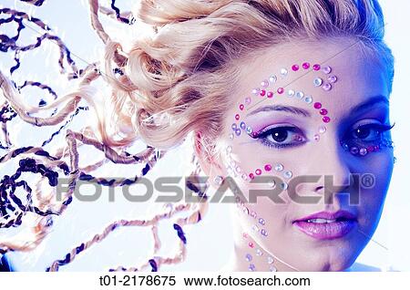 blond girl with fancy hairstyle and makeup. View Large Photo Image Stock Photography - blond girl with fancy hairstyle and makeup.. Fotosearch
