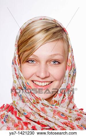 Stock Image - Blond Woman with Scarf. Fotosearch