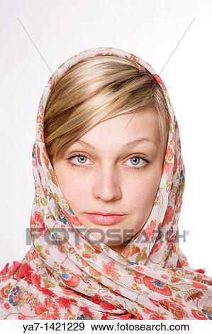 Blond Woman with Scarf View Large Photo Image Stock Photo - Blond Woman with Scarf. Fotosearch