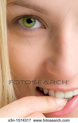 Blonde woman with green eyes View Large Photo Image Stock Photo - Blonde woman with green eyes. Fotosearch