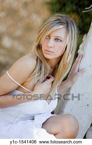 Blonde young woman portrait, worried View Large Photo Image Stock Photograph - Blonde young woman portrait, worried. Fotosearch