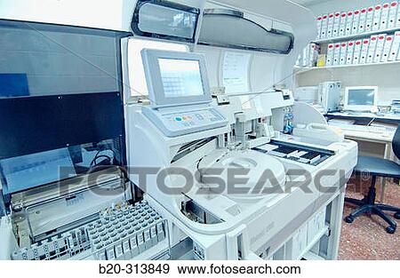 Stock Photo - Blood analyzer at laboratory of hospital. Fotosearch