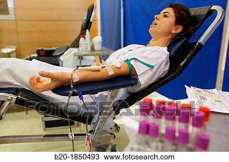 Stock Image - Blood Donation, Donostia Hospital, San Sebastian, Donostia, Gipuzkoa, Basque Country, Spain. Fotosearch